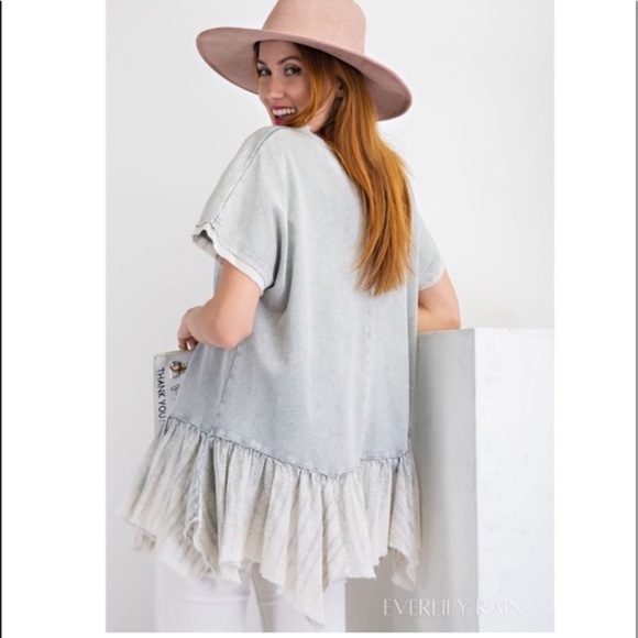 easel Tops - NWT POL cutest tunic. Washed Terry and mixed gauze ruffle at the bottom. Size S